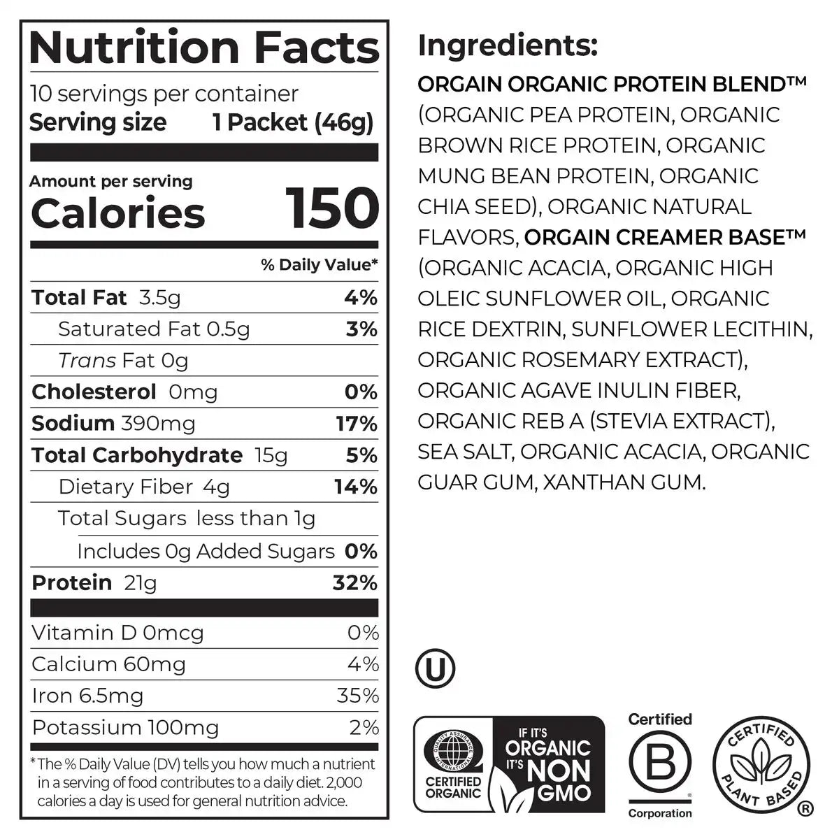 Single Serve Organic Protein? Plant Based Protein Powder - Vanilla Bean